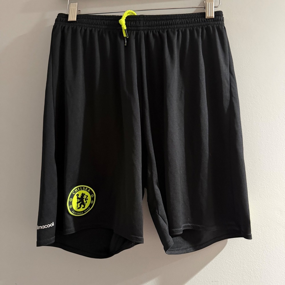 Adidas Chelsea FC Soccer Shorts Mens Medium Black Neon Climacool Training Good